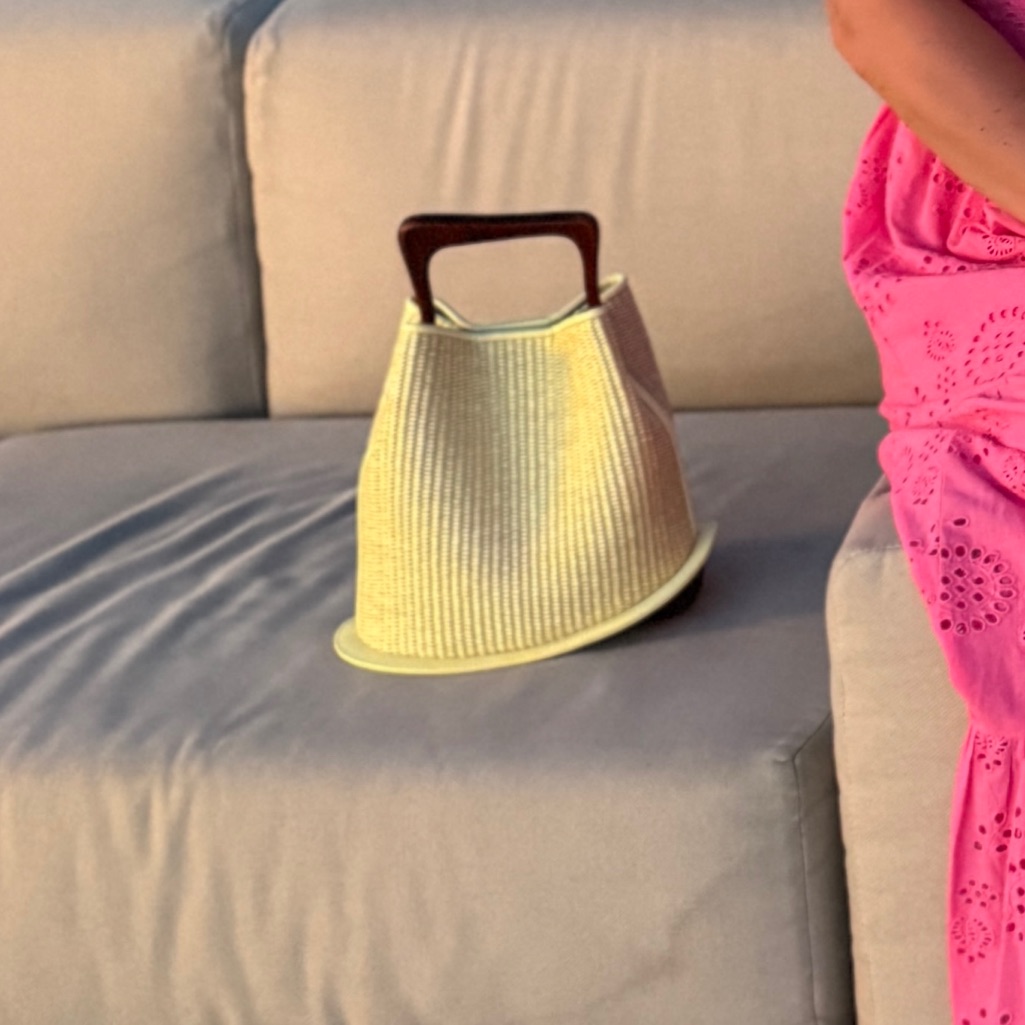 Straw Bucket Tote With Wood Handle - Cream — image 5 of 6